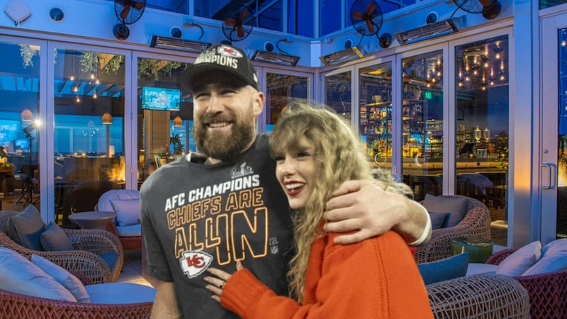 Travis Kelce y Taylor Swift celebraron en este sitio la victoria de Kansas City. (Instagram/@primesocialrooftop/AP)