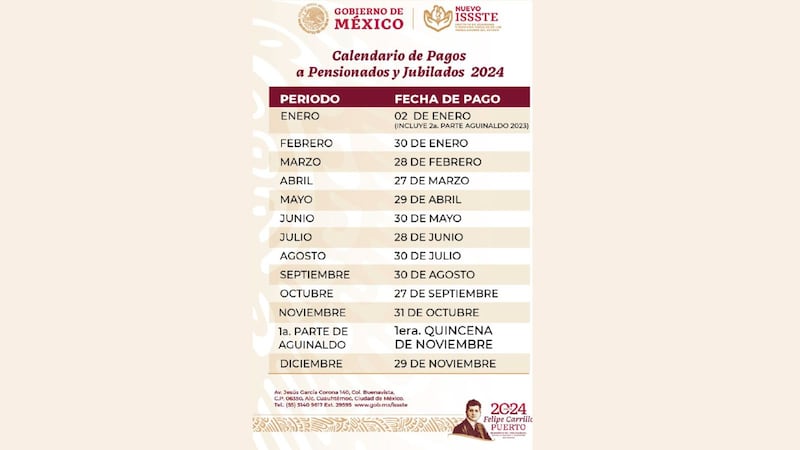 El calendario de los pensionados del ISSSTE 2024 establece que la primera quincena de noviembre recibirán el aguinaldo.